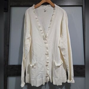 J.Jill Sweater Cardigan Cream Off White Ruffle Boyfriend Sweater 1X